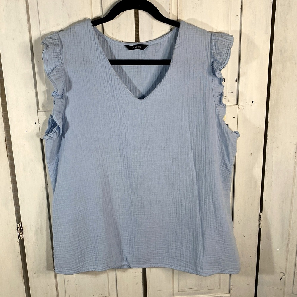 Pastel Blue 100% Cotton Gauze Ruffle Top Boho Natural Fibers Coastal Dokotoo XL - Picture 2 of 7